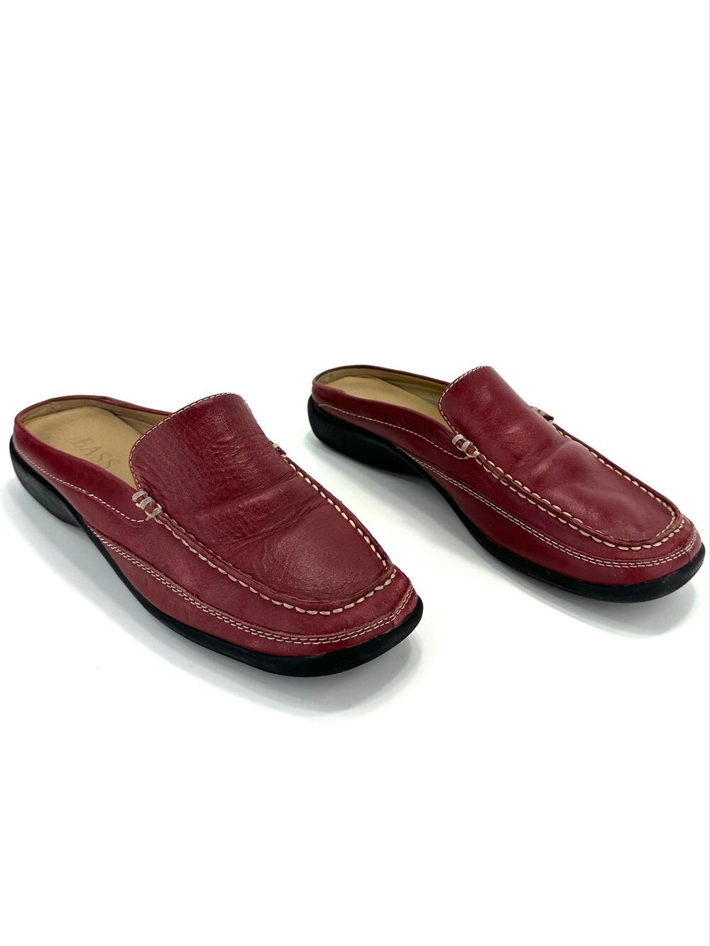 Bass Tab III Vintage Mules/Clogs/Loafer Sz 9 Red Leather Slip-On Comfort Classic